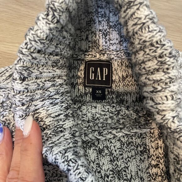 Cabincore Cozy Gap Women’s Cable Knit ChunkyTurtleneck Sweater Black White XS - Picture 2 of 6